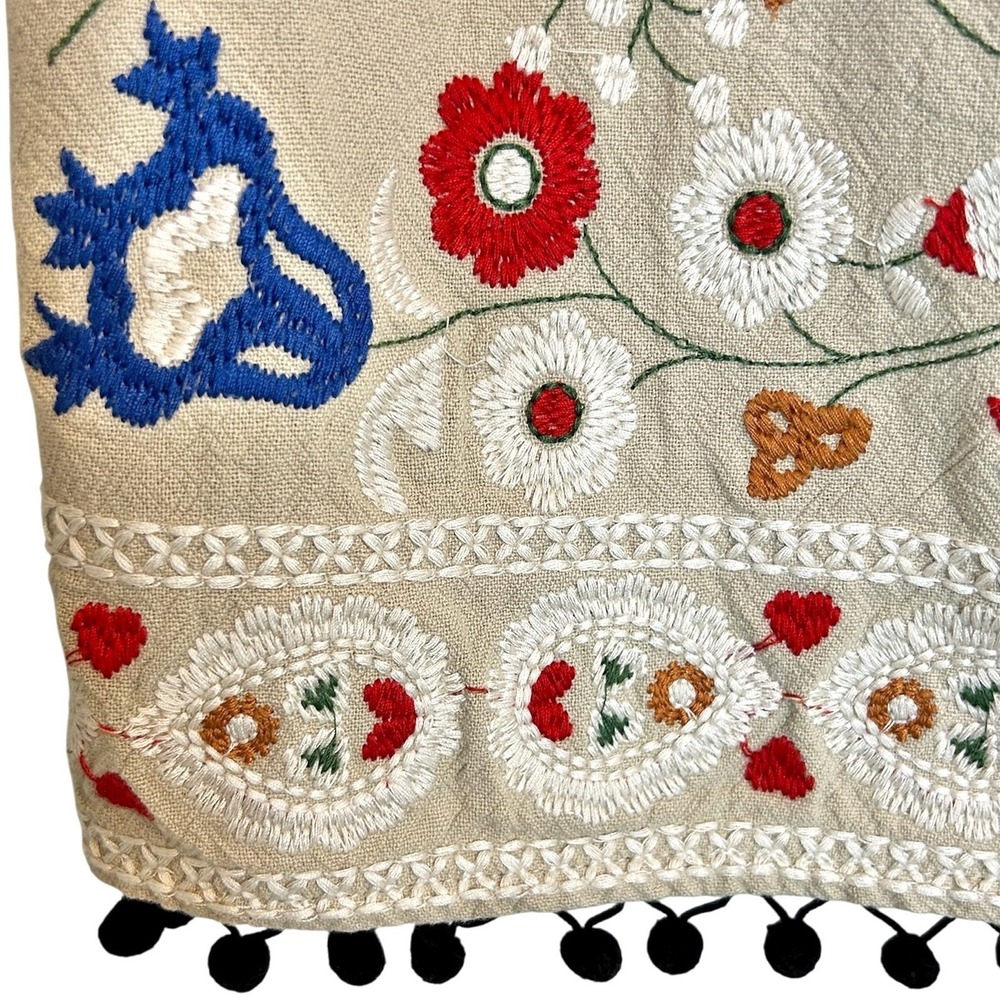 Altar'd State Mini Skirt Medium Tan Red Embroidered Bird Floral Boho Cottagecore - Picture 5 of 10